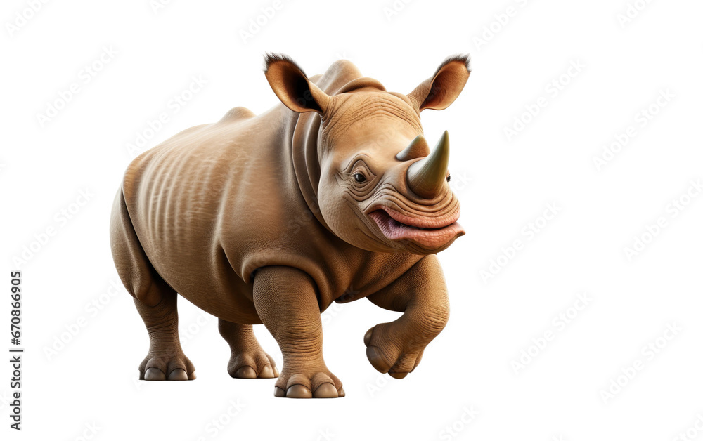Walking Cute Rhinoceros Animal 3D Cartoon Isolated on Transparent Background PNG.