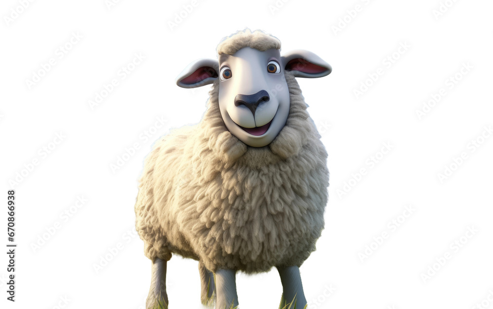 Beautiful Cute White Sheep 3D Cartoon Isolated on Transparent Background PNG.