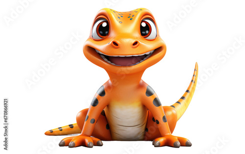 Portrait Smiling Orange Salamander 3D Cartoon Isolated on Transparent Background PNG.