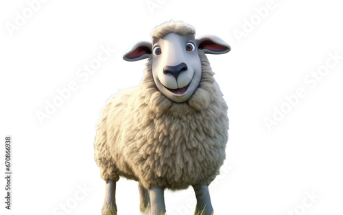 Beautiful Cute White Sheep 3D Cartoon Isolated on Transparent Background PNG.