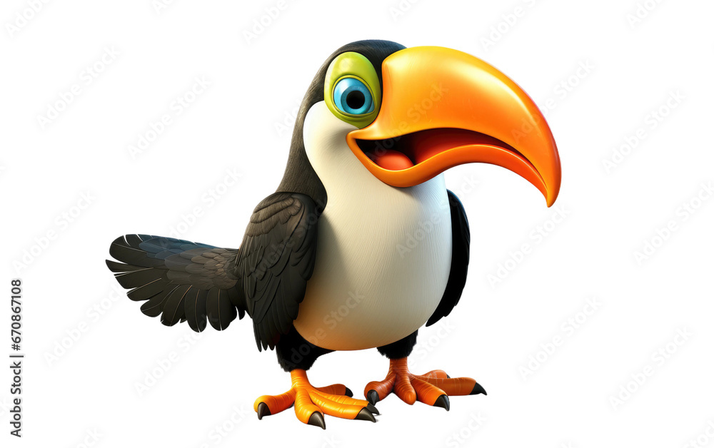 Fototapeta premium Fabulous Toucan Bird 3D Cartoon Isolated on Transparent Background PNG.