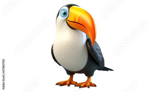 Beautiful Shiny Toucan Bird 3D Cartoon Isolated on Transparent Background PNG.