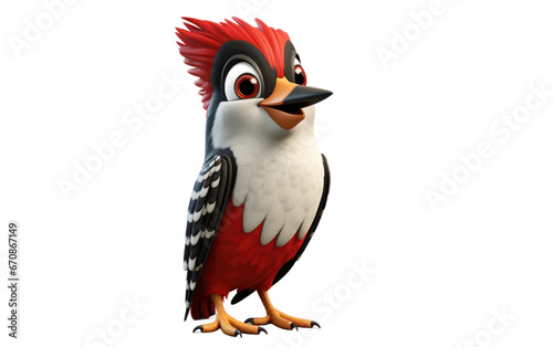 Stunning Woodpecker Bird is Standing 3D Cartoon Isolated on Transparent Background PNG.