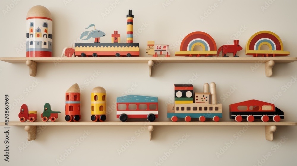 Brick and other wooden toys background.