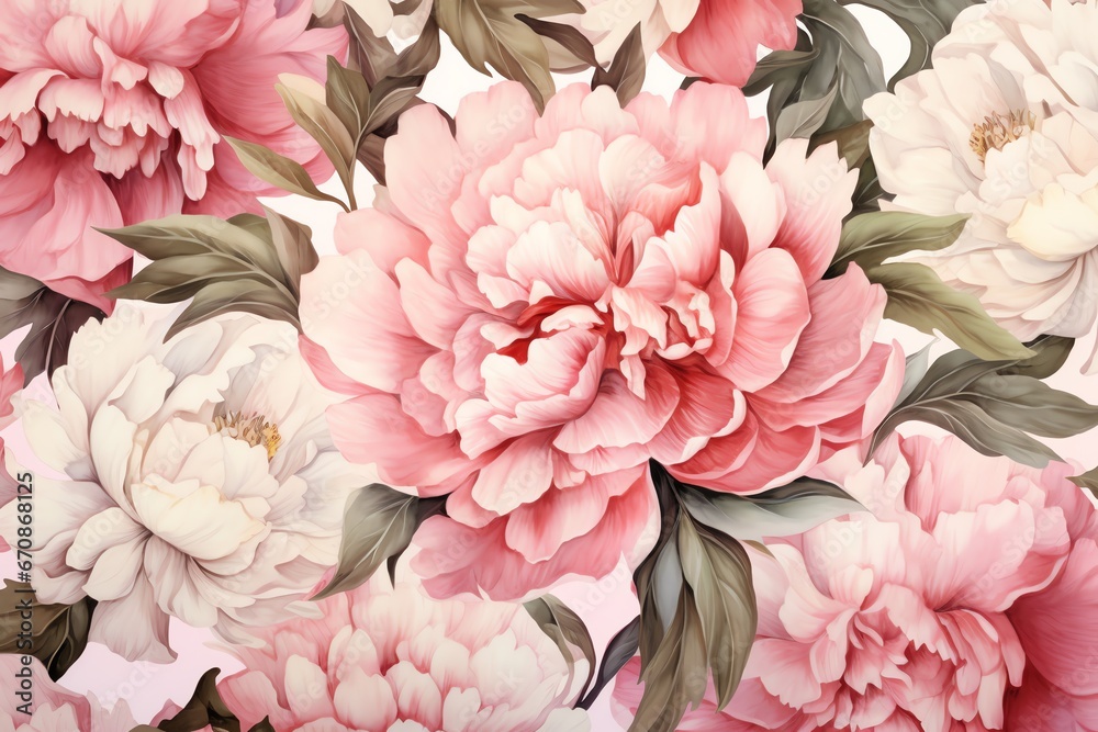 Beautiful peony flowers background in watercolor style