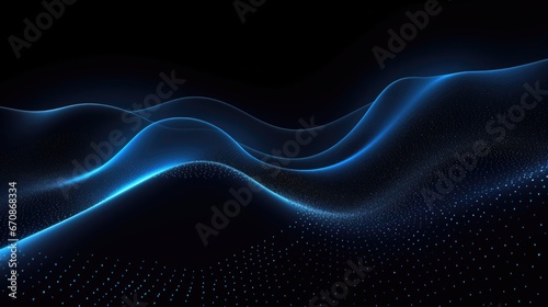 Abstract black with blue wave pattern background.