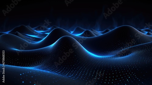 Abstract black with blue wave pattern background.