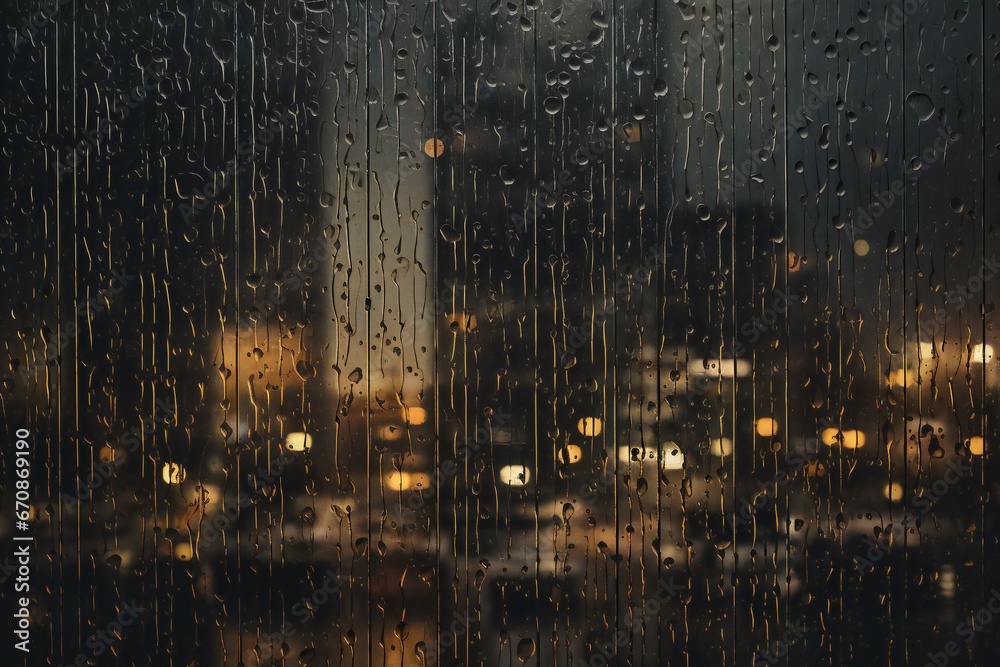 Rain drops on window with city lights blurred background,  Rainy weather concept - obrazy, fototapety, plakaty 