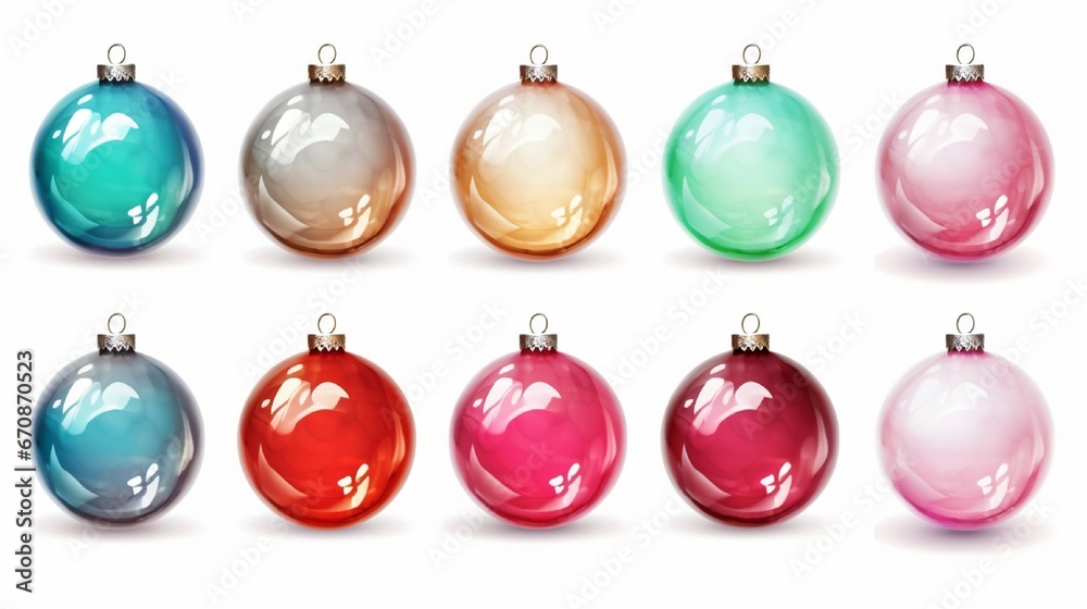 Ball of Christmas ornaments. Set Christmas balls made of transparent glass. Design of a realistic 3D Christmas decoration. New Year's Eve decorations. Illustration in vector form. Ball of Christmas ornaments. Set Christmas balls made of transparent glass. Design of a realistic 3D Christmas decoration. New Year's Eve decorations. Illustration in vector form.