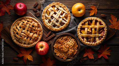 Assortment of homemade fall pies. Apple pumpkin