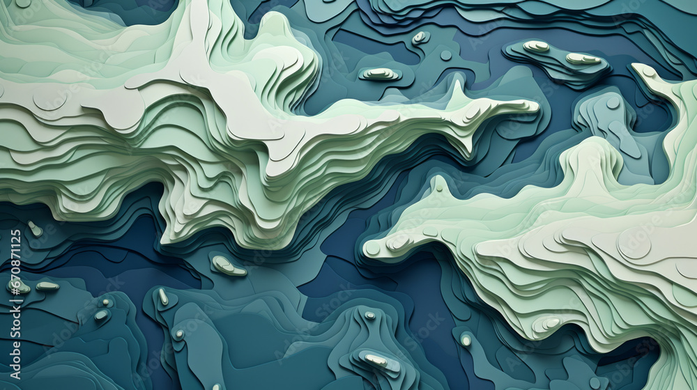 Obraz premium Abstract topographic map landscape. Paper cutout style of mountain and river