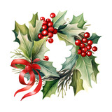 watercolor chrismast wreath ,christmas decoraction, watercolor illustrations