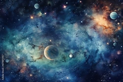 Planets and galaxy, science fiction background wallpaper © fledermausstudio