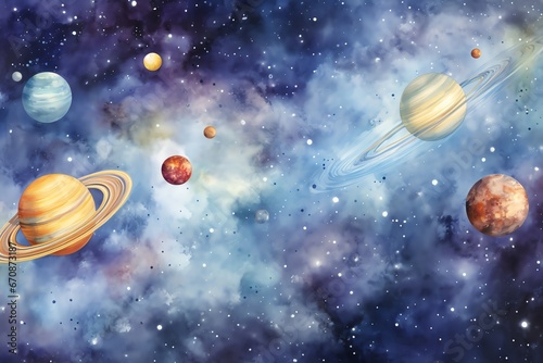 Planets and galaxy  science fiction background wallpaper