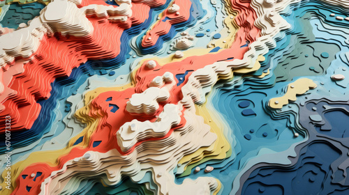 Abstract topographic map landscape. Paper cutout style of mountain and river photo