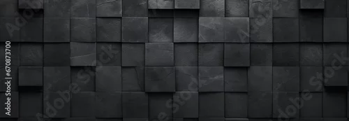 Panel kuchenny z motywem Black antharcite dark stone concrete cement texture with square cubes mosaic background panorama banner long