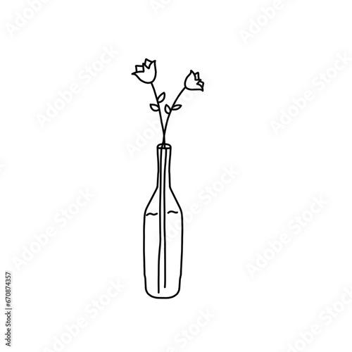 One Line Branch with flower in vase Vector Drawing. Style Template Flower in vase. Modern Minimalist Simple Linear Style.