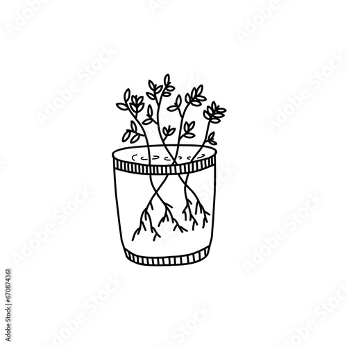 One Line Branch with flower in vase Vector Drawing. Style Template Flower in vase. Modern Minimalist Simple Linear Style.