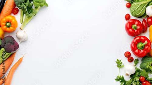 Vegetables flat lay view copy space background. AI generated image © saifur