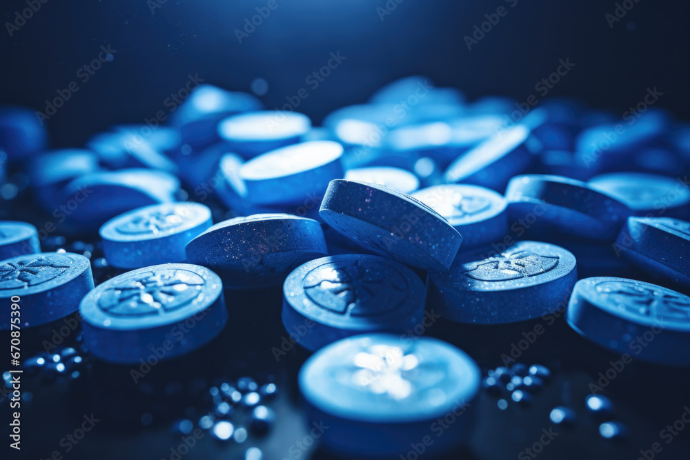 Fototapeta premium Ecstasy pills with mdma on a dark background