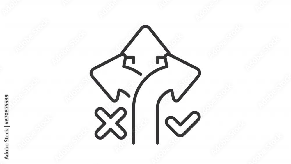 2D black creative thin line animation of correct way icon, HD video with transparent background, seamless loop 4K video representing comparison icons. 2D black creative thin line animation of correct way icon, HD video with transparent background, seamless loop 4K video representing comparison icons.