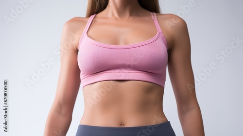 Close up unrecognizable fit woman's body with fitenss clothes and copyspace. © morepiixel