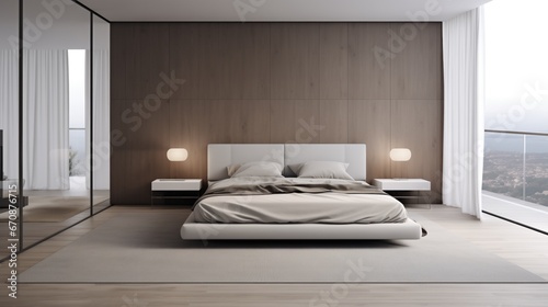  modern bedroom in minimalist style. Design and decor of a modern bedroom. White  soft tones.