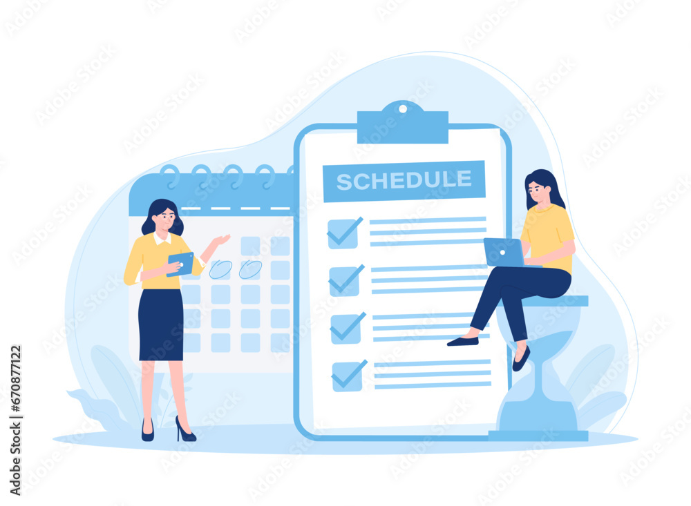 Scheduling working hours concept flat illustration Scheduling working hours concept flat illustration