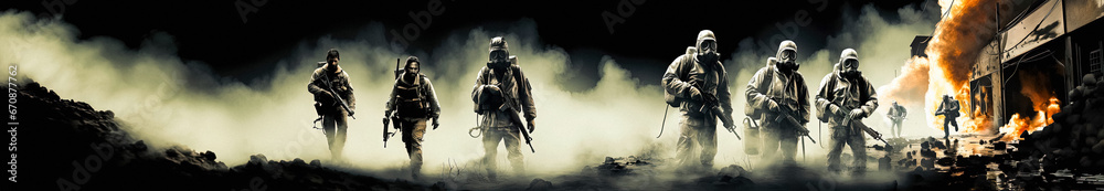 Fototapeta premium SWAT Forces in Action Cinematic Photo of a SWAT Officer in Full Tactical Gear