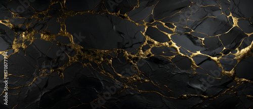 Golden cracked black marble stone texture pattern 4