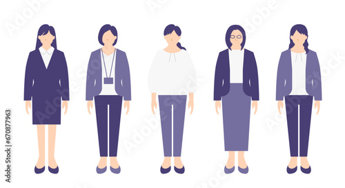 さまざまなビジネスウーマンの全身イラストセット