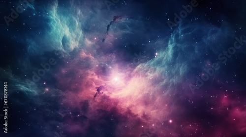 Abstract Space background panoramic, realistic nebula and shining stars.AI generated