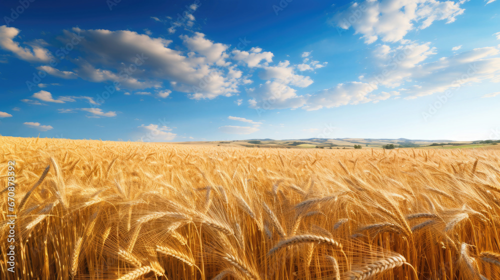 Wide angle view of golden ripe wheat field