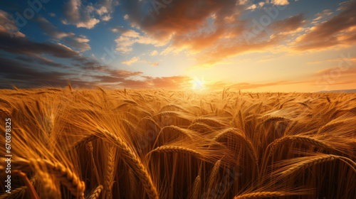 Wide angle view of golden ripe wheat field