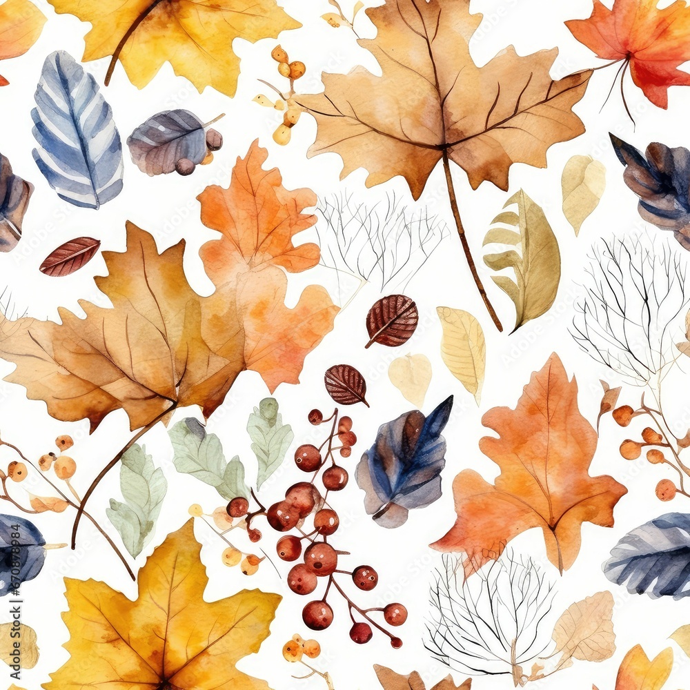 Autumn Leaves Watercolor Seamless Patterns: Nature-Inspired Art