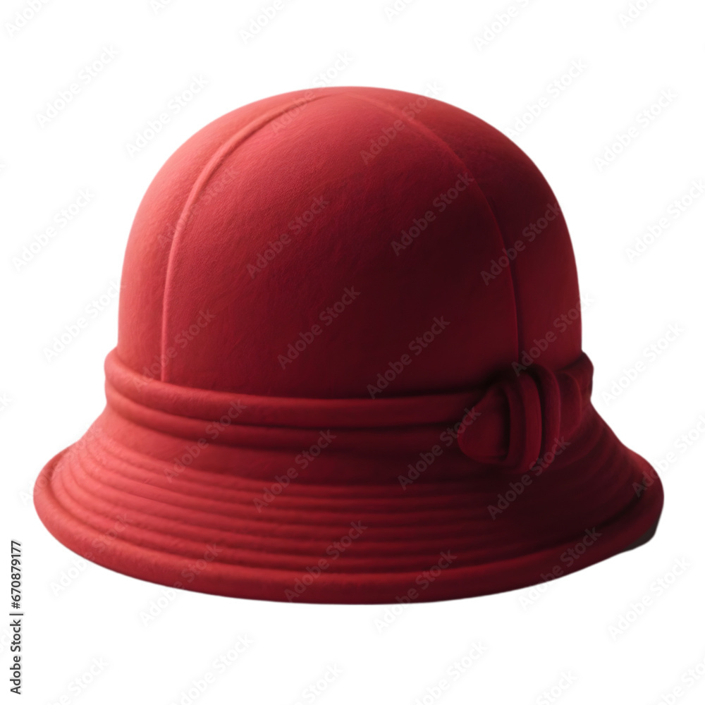 Fototapeta premium Women's Red Cloche Hat Illustration Art With a Transparent Background Generative AI.