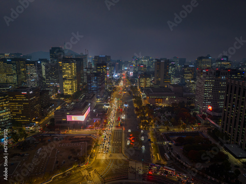 Canvas Print Night drone view of Seoul_서울 야경 드론뷰