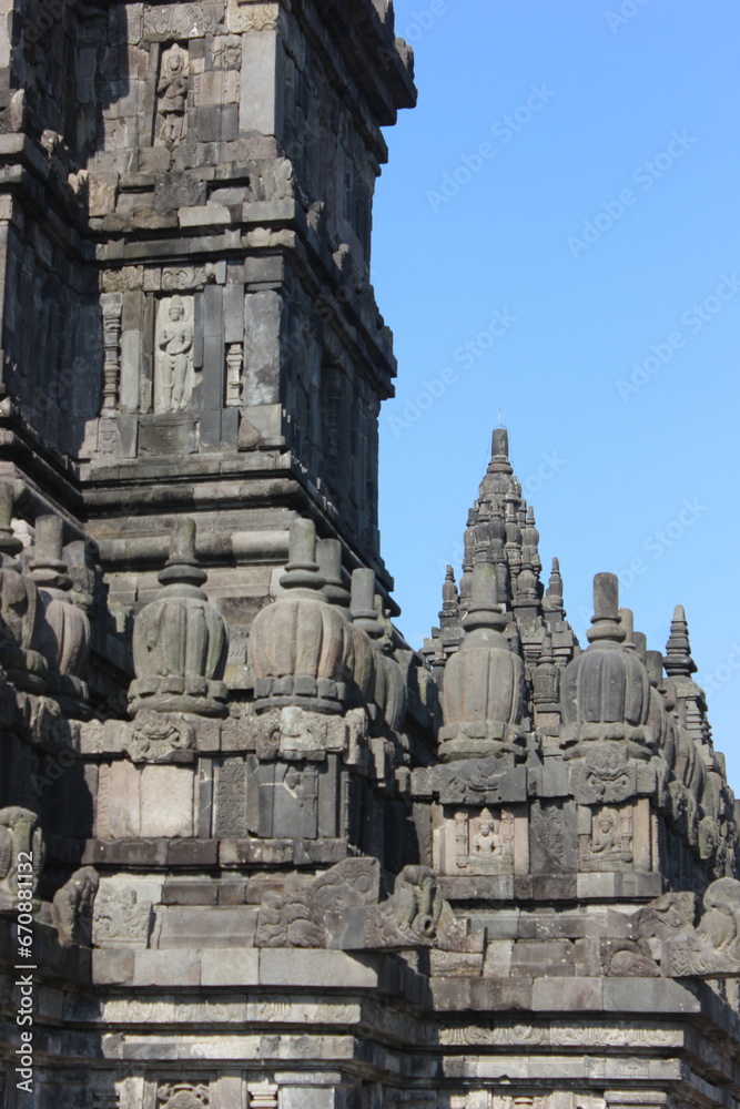 Beautiful Blue Sky Prambanan Temple Statue Hindu Religion