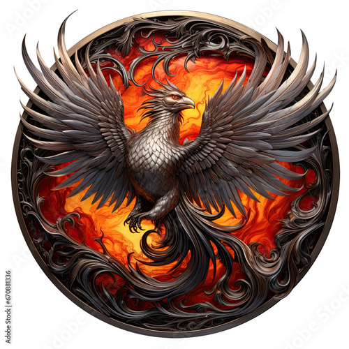 Mythical phoenix bird emerging from the flames, symbolizing rebirth, Phoenix character, generative ai.