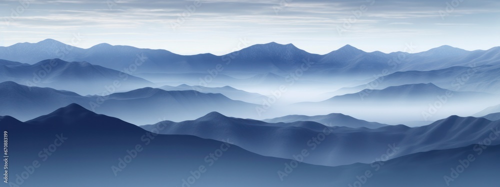 Minimalistic and abstract background illustration with fog, smoke, and mist, set against a mountainous landscape.