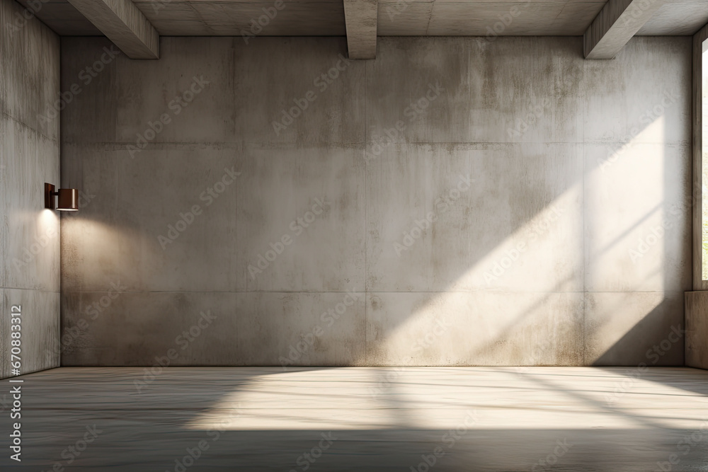 Interior of modern loft with concrete floor and panoramic windows Interior of modern loft with concrete floor and panoramic windows