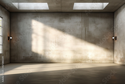 Interior of modern loft with concrete floor and panoramic windows