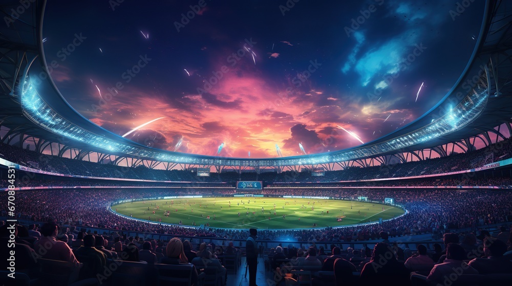 Stadium of cricket night, Bright color. - obrazy, fototapety, plakaty 