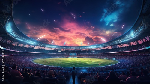 Stadium of cricket night, Bright color. photo