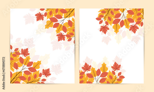 Vector wedding templates with autumn leaves invitations card.