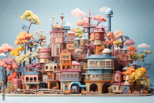 Toy brick factory, promoting creativity and manufacturing exploration in calming pastels, on isolated on pastel background, Generative AI