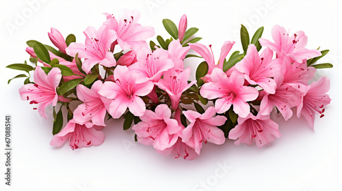 Azaleas flowers with leaves Pink flowers isolated on white background
