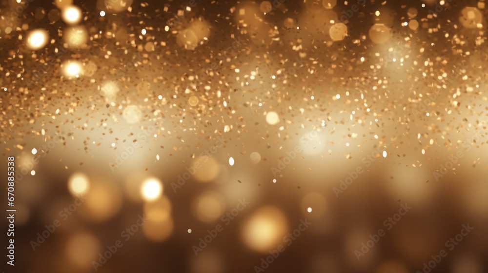 Golden christmas particles and sprinkles for a holiday celebration new year background. - obrazy, fototapety, plakaty 