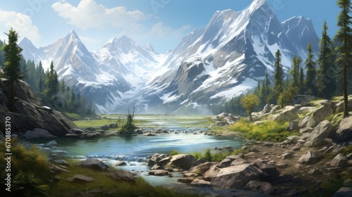 A detailed view of natural landscapes  capturing the grandeur of majestic mountains.