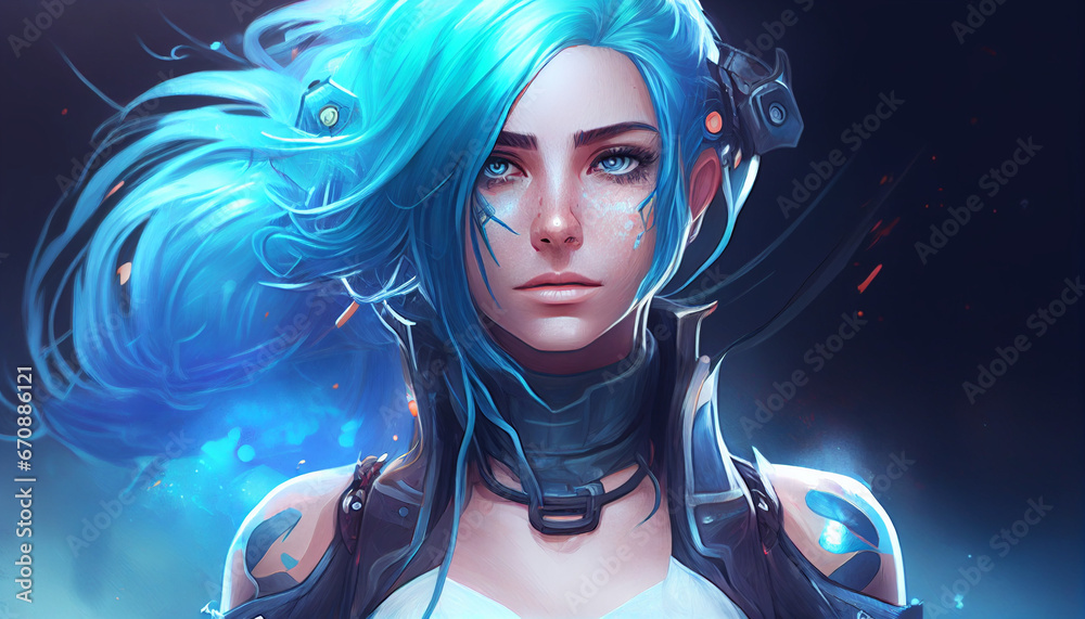 Lgbtq Weiblichkeit Männlichkeit Frau mit blauen Haaren Manga Anime Japan Stil Zeichnung Vielfalt und Respekt Portrait Generative AI Lgbtq Weiblichkeit Männlichkeit Frau mit blauen Haaren Manga Anime Japan Stil Zeichnung Vielfalt und Respekt Portrait Generative AI